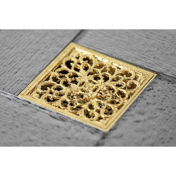 BSF9771BB Watercourse Scroll 4 Square Grid Shower Drain,Brushed Brass